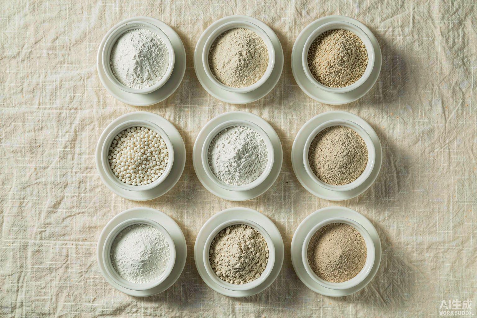 Ingredient powders flat lay